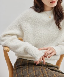 ROPE' | ショート丈ボートネックニット（ラメ混ファンシーヤーン/ベビーアルパカループパイル）(ニット/セーター)