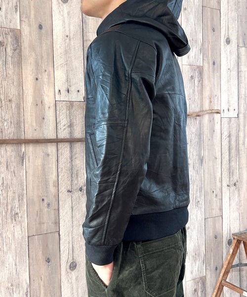 ライダースジャケット 革ジャン パーカー フード レザージャケット