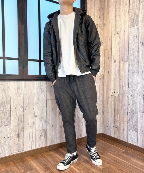 セール】ライダースジャケット 革ジャン パーカー フード レザー