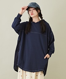 CUBE SUGAR（キューブシュガー）の「WEB限定スウェット×デニムフード付きチュニック（パーカー・レディース）」