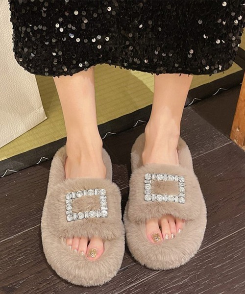 Miniministore（ミニミニストア）の「ファーサンダル レディースファースリッパ（サンダル・レディース・ブラック/ベージュ/ピンク/アイボリー・22.5cm/24.0cm/24.5cm/23.0cm/23.5cm）」の2枚目の写真