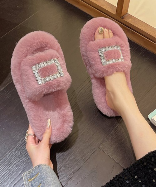 Miniministore（ミニミニストア）の「ファーサンダル レディースファースリッパ（サンダル・レディース・ブラック/ベージュ/ピンク/アイボリー・22.5cm/24.0cm/24.5cm/23.0cm/23.5cm）」の4枚目の写真