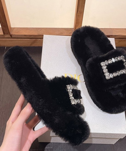 Miniministore（ミニミニストア）の「ファーサンダル レディースファースリッパ（サンダル・レディース・ブラック/ベージュ/ピンク/アイボリー・22.5cm/24.0cm/24.5cm/23.0cm/23.5cm）」の17枚目の写真