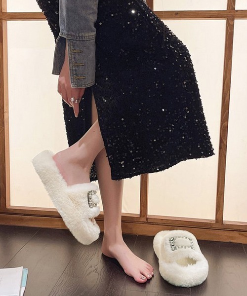 Miniministore（ミニミニストア）の「ファーサンダル レディースファースリッパ（サンダル・レディース・ブラック/ベージュ/ピンク/アイボリー・22.5cm/24.0cm/24.5cm/23.0cm/23.5cm）」の7枚目の写真