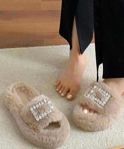 Miniministore（ミニミニストア）の「ファーサンダル レディースファースリッパ（サンダル・レディース・ブラック/ベージュ/ピンク/アイボリー・22.5cm/24.0cm/24.5cm/23.0cm/23.5cm）」の9枚目の写真