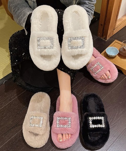 Miniministore（ミニミニストア）の「ファーサンダル レディースファースリッパ（サンダル・レディース・ブラック/ベージュ/ピンク/アイボリー・22.5cm/24.0cm/24.5cm/23.0cm/23.5cm）」の12枚目の写真