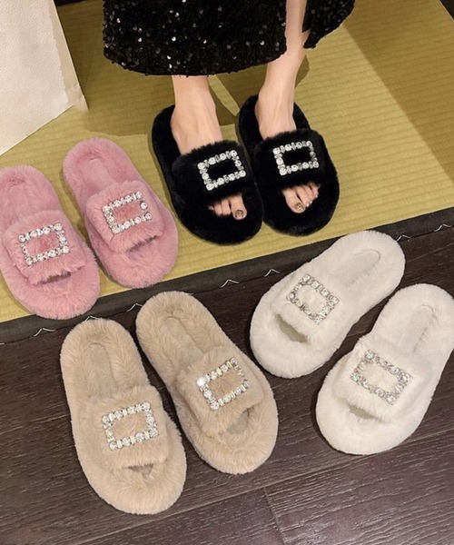 Miniministore（ミニミニストア）の「ファーサンダル レディースファースリッパ（サンダル・レディース・ブラック/ベージュ/ピンク/アイボリー・22.5cm/24.0cm/24.5cm/23.0cm/23.5cm）」の6枚目の写真