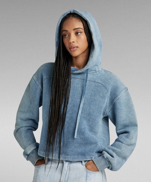 G-STAR(ジースター)の「INDIGO LOOSE HOODED SWEATER/インディゴオーバーサイズクロップドパーカー(パーカー・レディース・インディゴブルー・SMALL/MEDIUM/X-SMALL)」の4枚目の写真