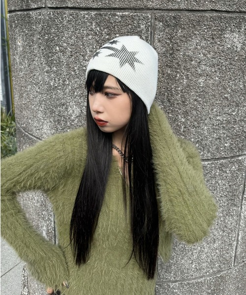 LVEU.】アシンメトリージップデザインシャギーニット / トップス