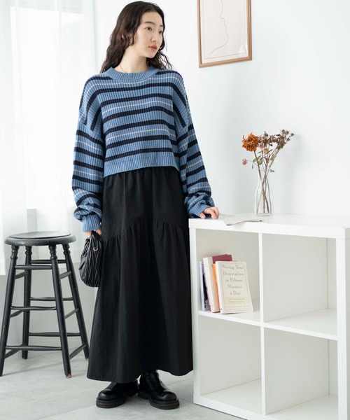 WEGO（ウィゴー）の「WEGO/ボーダーショートニットプルオーバー（ニット/セーター・レディース・グリーン系その他5/ホワイト系その他5/ブルー系その他5・FREE）」の6枚目の写真