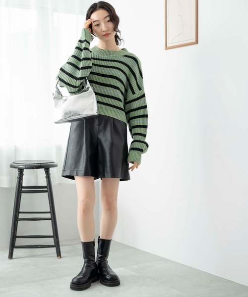 WEGO（ウィゴー）の「WEGO/ボーダーショートニットプルオーバー（ニット/セーター・レディース・グリーン系その他5/ホワイト系その他5/ブルー系その他5・FREE）」の5枚目の写真