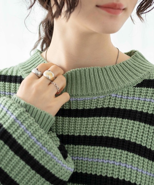 WEGO（ウィゴー）の「WEGO/ボーダーショートニットプルオーバー（ニット/セーター・レディース・グリーン系その他5/ホワイト系その他5/ブルー系その他5・FREE）」の7枚目の写真