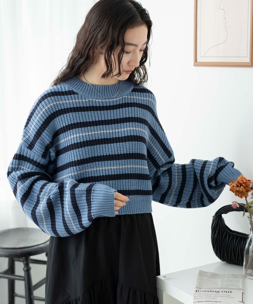 WEGO（ウィゴー）の「WEGO/ボーダーショートニットプルオーバー（ニット/セーター・レディース・グリーン系その他5/ホワイト系その他5/ブルー系その他5・FREE）」の18枚目の写真