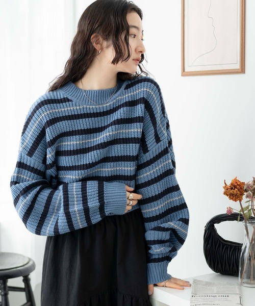 WEGO（ウィゴー）の「WEGO/ボーダーショートニットプルオーバー（ニット/セーター・レディース・グリーン系その他5/ホワイト系その他5/ブルー系その他5・FREE）」の19枚目の写真