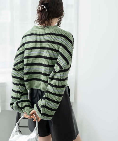 WEGO（ウィゴー）の「WEGO/ボーダーショートニットプルオーバー（ニット/セーター・レディース・グリーン系その他5/ホワイト系その他5/ブルー系その他5・FREE）」の16枚目の写真