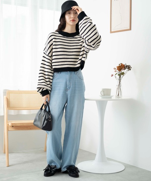 WEGO（ウィゴー）の「WEGO/ボーダーショートニットプルオーバー（ニット/セーター・レディース・グリーン系その他5/ホワイト系その他5/ブルー系その他5・FREE）」の13枚目の写真