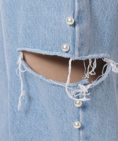 mysty woman（ミスティウーマン）の「サイドスリットパールデニム 996922（デニムパンツ・レディース・ブルー・FREE）」の15枚目の写真