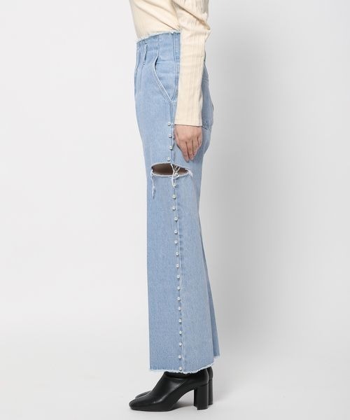 mysty woman（ミスティウーマン）の「サイドスリットパールデニム 996922（デニムパンツ・レディース・ブルー・FREE）」の9枚目の写真