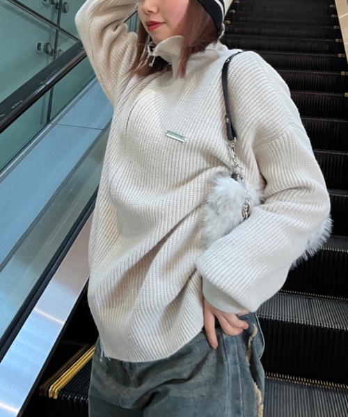 nemne store(ネンネストア)の「【Nefilim】ダブルジップドライバーニット(ニット/セーター・レディース・グレー/ライトグレー・フリー)」の1枚目の写真