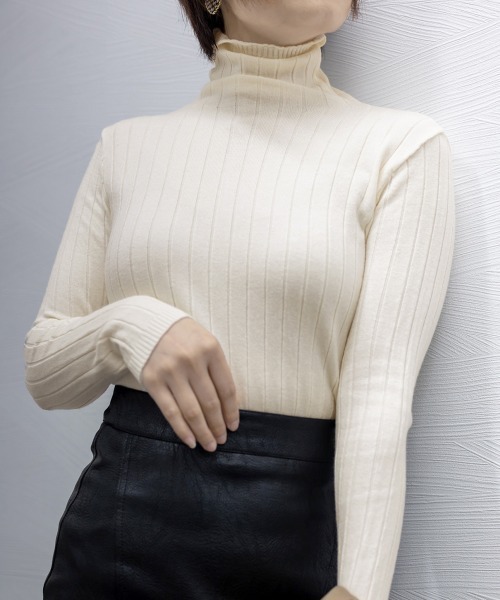 Miniministore(ミニミニストア)の「リブ ニットトップス タートルネック(ニット/セーター・レディース・アイボリー/ベージュ/ライトブラウン/ブラック/カーキ・FREE)」の1枚目の写真