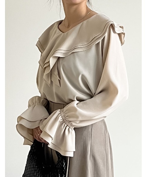 メタモ♡スタンドカラーフリルキャンディスリーブブラウス メタモ