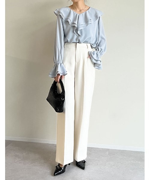 Re:EDIT（リエディ）の「ビッグフリルカラーキャンディースリーブブラウス（シャツ/ブラウス・レディース・ホワイト/ベージュ/ブラック/ブルー・MEDIUM/LARGE）」の12枚目の写真