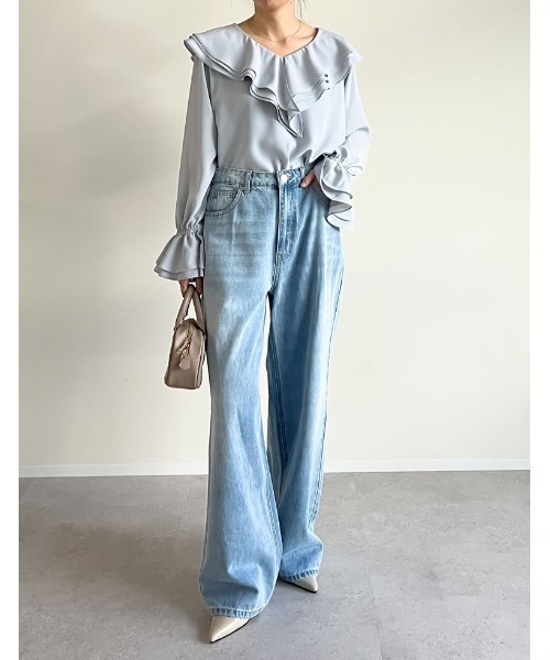 Re:EDIT（リエディ）の「ビッグフリルカラーキャンディースリーブブラウス（シャツ/ブラウス・レディース・ホワイト/ベージュ/ブラック/ブルー・MEDIUM/LARGE）」の14枚目の写真