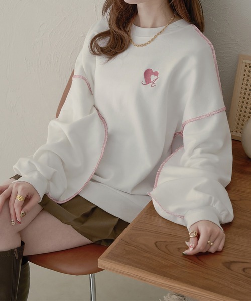 Ambre Neige（アンブルネージュ）の「ロゴ刺繍ハートスウェット／【WEB/EC限定商品】（スウェット・レディース・ネイビー/ライトグレー/オフホワイト・FREE）」の8枚目の写真