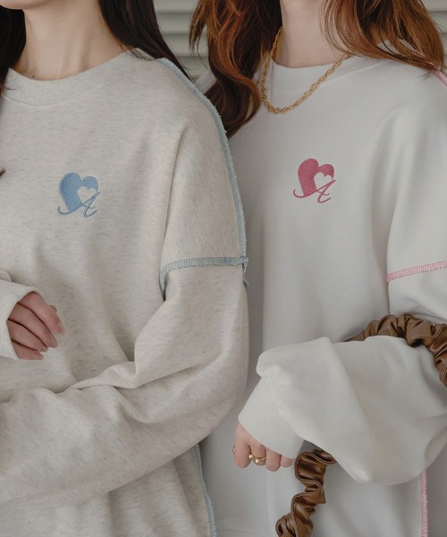 Ambre Neige（アンブルネージュ）の「ロゴ刺繍ハートスウェット／【WEB/EC限定商品】（スウェット・レディース・ネイビー/ライトグレー/オフホワイト・FREE）」の16枚目の写真