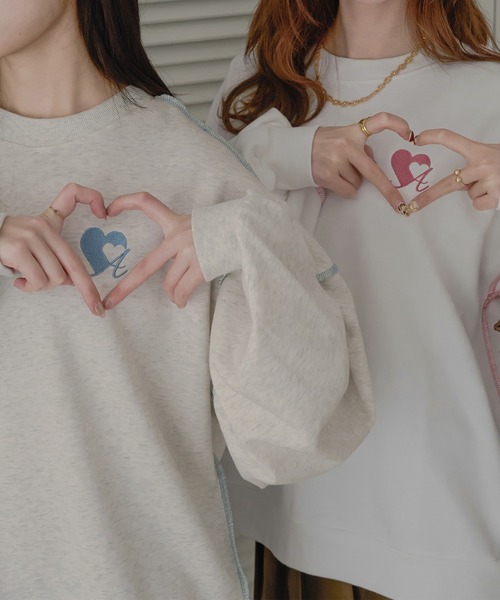 Ambre Neige（アンブルネージュ）の「ロゴ刺繍ハートスウェット／【WEB/EC限定商品】（スウェット・レディース・ネイビー/ライトグレー/オフホワイト・FREE）」の19枚目の写真