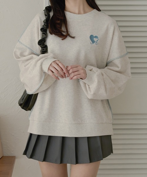 Ambre Neige（アンブルネージュ）の「ロゴ刺繍ハートスウェット／【WEB/EC限定商品】（スウェット・レディース・ネイビー/ライトグレー/オフホワイト・FREE）」の12枚目の写真