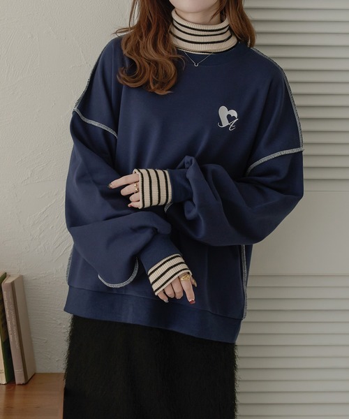 Ambre Neige（アンブルネージュ）の「ロゴ刺繍ハートスウェット／【WEB/EC限定商品】（スウェット・レディース・ネイビー/ライトグレー/オフホワイト・FREE）」の6枚目の写真