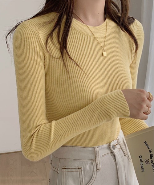 kirakiraShop(キラキラショップ)の「クルーネック シンプル リブ ニット(ニット/セーター・レディース・ホワイト/ブラック/ベージュ/グレー/オレンジ/クリーム/マスタード/モカ・FREE)」の8枚目の写真