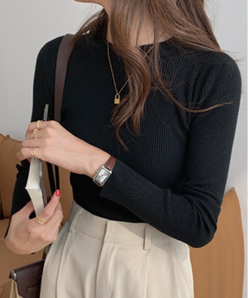 kirakiraShop(キラキラショップ)の「クルーネック シンプル リブ ニット(ニット/セーター・レディース・ホワイト/ブラック/ベージュ/グレー/オレンジ/クリーム/マスタード/モカ・FREE)」の14枚目の写真