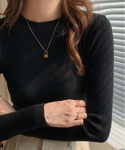 kirakiraShop(キラキラショップ)の「クルーネック シンプル リブ ニット(ニット/セーター・レディース・ホワイト/ブラック/ベージュ/グレー/オレンジ/クリーム/マスタード/モカ・FREE)」の12枚目の写真