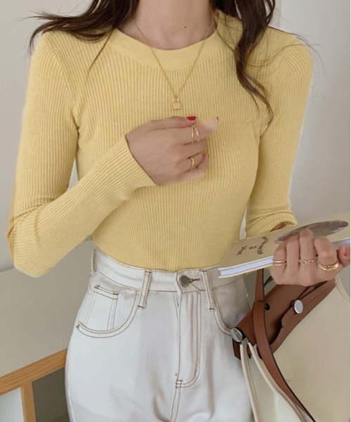 kirakiraShop(キラキラショップ)の「クルーネック シンプル リブ ニット(ニット/セーター・レディース・ホワイト/ブラック/ベージュ/グレー/オレンジ/クリーム/マスタード/モカ・FREE)」の18枚目の写真