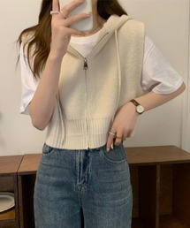ショート丈 ジップパーカーベスト