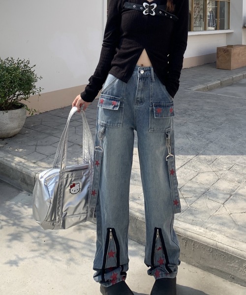 DIAVEL（ディアベル）の「星柄デニムパンツ（デニムパンツ・レディース・サックスブルー・S/M/L）」の3枚目の写真