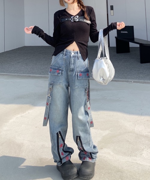 DIAVEL（ディアベル）の「星柄デニムパンツ（デニムパンツ・レディース・サックスブルー・S/M/L）」の10枚目の写真