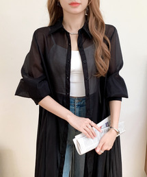 バックプリーツシアーシャツワンピース