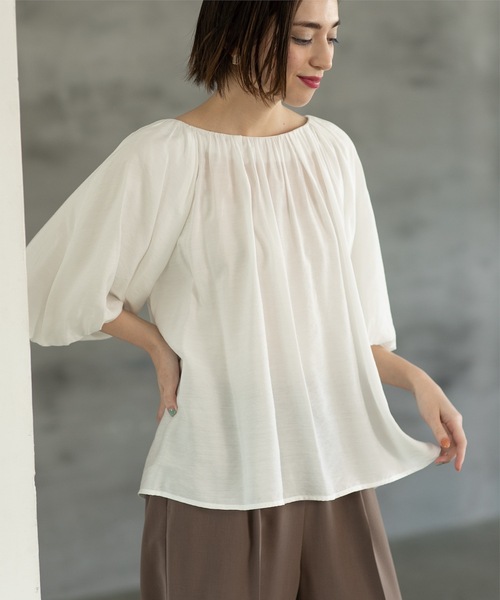 OPAQUE.CLIP（オペークドットクリップ）の「◆バルーンスリーブギャザーブラウス【洗える】（シャツ/ブラウス・レディース・ブラック/オレンジ/ホワイト/チャコールグレー・42/38/40）」の6枚目の写真