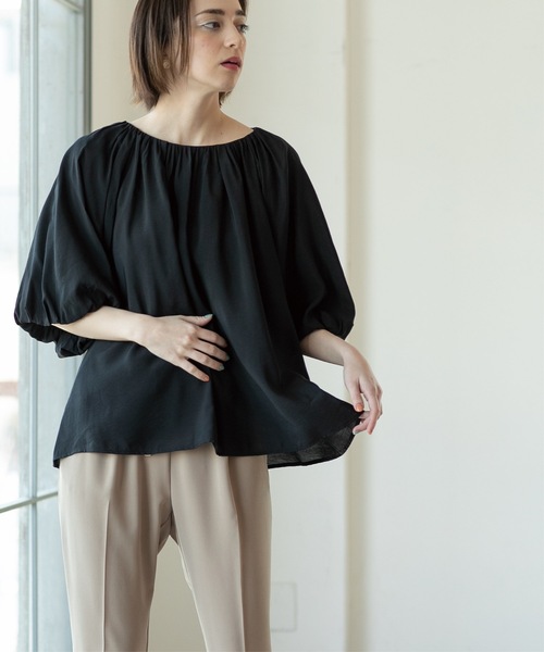 OPAQUE.CLIP（オペークドットクリップ）の「◆バルーンスリーブギャザーブラウス【洗える】（シャツ/ブラウス・レディース・ブラック/オレンジ/ホワイト/チャコールグレー・42/38/40）」の19枚目の写真