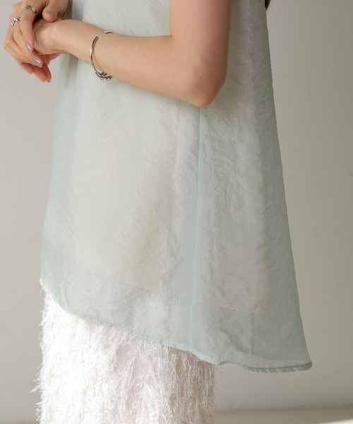 Bab（バブ）の「シアーレイヤードノースリーブトップス（Tシャツ/カットソー・レディース・ホワイト系その他/グレイッシュベージュ/杢グレー/オフホワイト/グリーン/ブラック・FREE）」の18枚目の写真