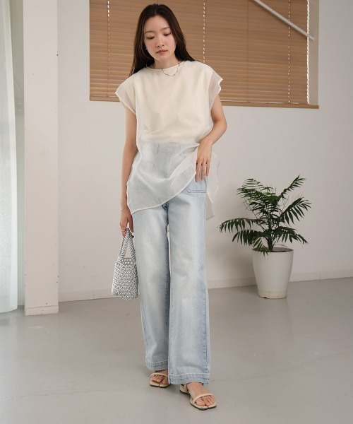 Bab（バブ）の「シアーレイヤードノースリーブトップス（Tシャツ/カットソー・レディース・ホワイト系その他/グレイッシュベージュ/杢グレー/オフホワイト/グリーン/ブラック・FREE）」の11枚目の写真