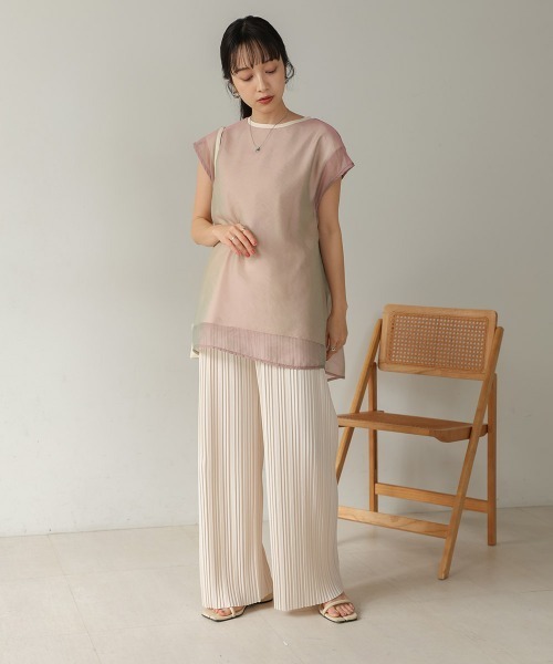 Bab（バブ）の「シアーレイヤードノースリーブトップス（Tシャツ/カットソー・レディース・ホワイト系その他/グレイッシュベージュ/杢グレー/オフホワイト/グリーン/ブラック・FREE）」の12枚目の写真