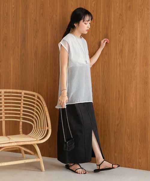 Bab（バブ）の「シアーレイヤードノースリーブトップス（Tシャツ/カットソー・レディース・ホワイト系その他/グレイッシュベージュ/杢グレー/オフホワイト/グリーン/ブラック・FREE）」の13枚目の写真