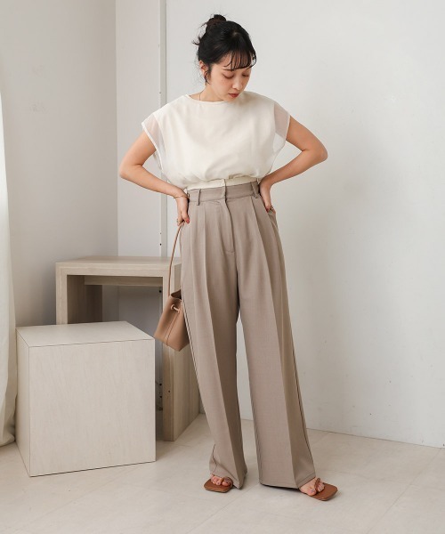 Bab（バブ）の「シアーレイヤードノースリーブトップス（Tシャツ/カットソー・レディース・ホワイト系その他/グレイッシュベージュ/杢グレー/オフホワイト/グリーン/ブラック・FREE）」の14枚目の写真