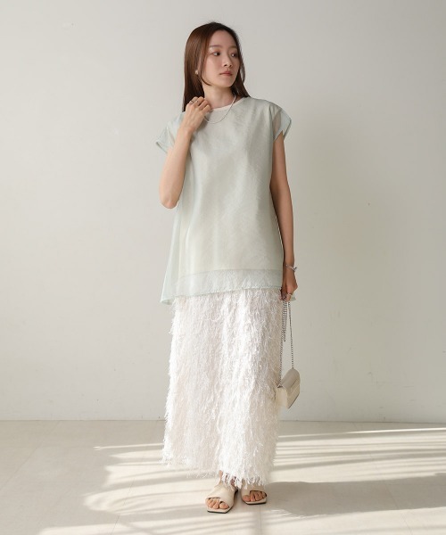 Bab（バブ）の「シアーレイヤードノースリーブトップス（Tシャツ/カットソー・レディース・ホワイト系その他/グレイッシュベージュ/杢グレー/オフホワイト/グリーン/ブラック・FREE）」の10枚目の写真