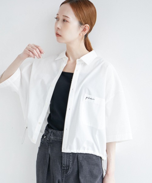 ROPE' PICNIC（ロペピクニック）の「【ご好評につき追加生産】クロップド丈ハーフスリーブシャツ/UVケア（シャツ/ブラウス・レディース・オフホワイト/ブルー/オレンジ/サックスブルー・38）」の2枚目の写真