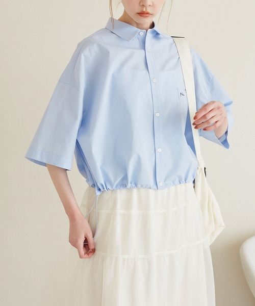 ROPE' PICNIC（ロペピクニック）の「【ご好評につき追加生産】クロップド丈ハーフスリーブシャツ/UVケア（シャツ/ブラウス・レディース・オフホワイト/ブルー/オレンジ/サックスブルー・38）」の22枚目の写真